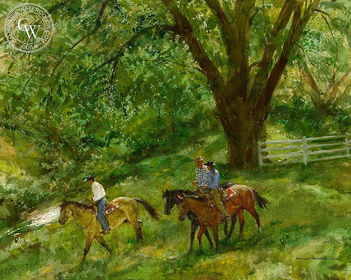 A Spring Morning on the Smith Hereford Ranch, watercolor painting by Donald Teague (American art). Original painting and fine art giclée reproduction by California Watercolor for wall decor.