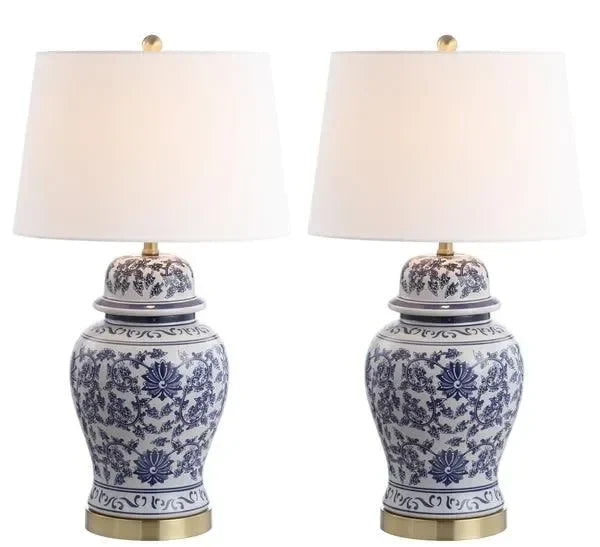 Arwen Ceramic Table Lamp in Blue and White (Set of 2) - The Mayfair Hall