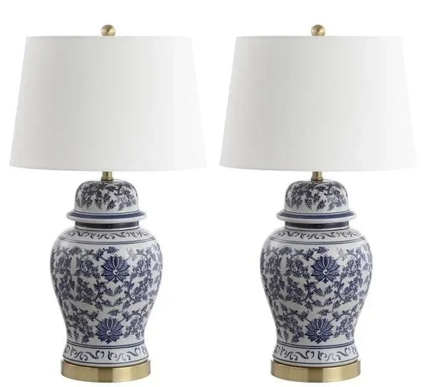 Arwen Ceramic Table Lamp in Blue and White (Set of 2) - The Mayfair Hall