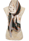 Beige & Green Chain Printed Silk Feel Scarf