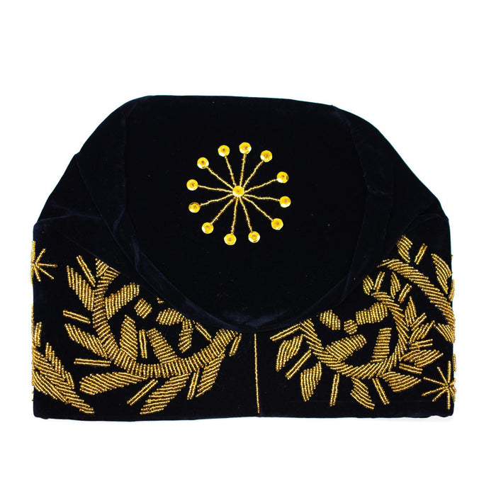 Black & Gold Beaded Velvet Hat