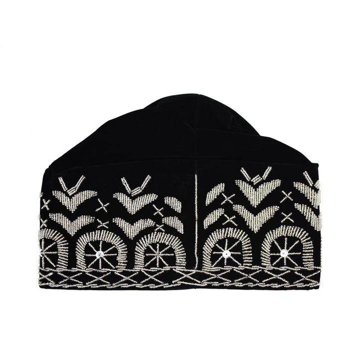 Black & Silver Beaded Velvet Hat