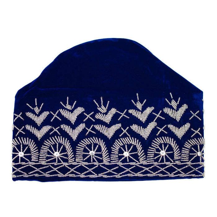 Blue & Silver Beaded Velvet Hat