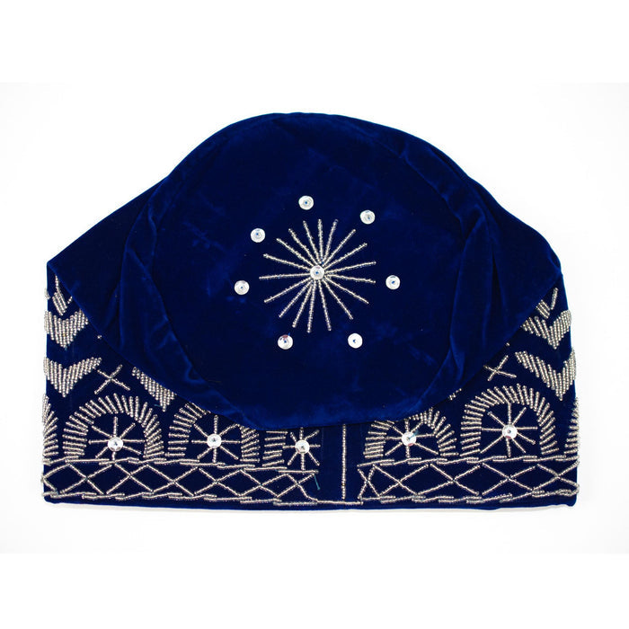 Blue & Silver Beaded Velvet Hat