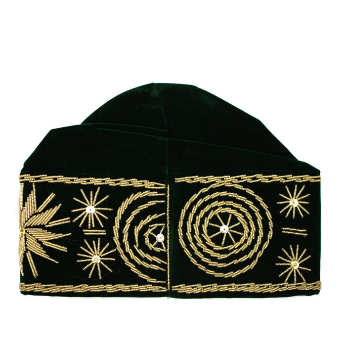 Green & Gold Beaded Velvet Hat