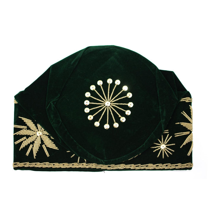 Green & Gold Beaded Velvet Hat