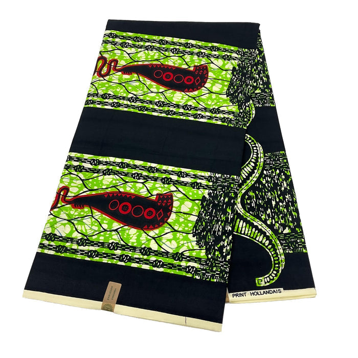 Green Wax Print Fabric - 6 Yards