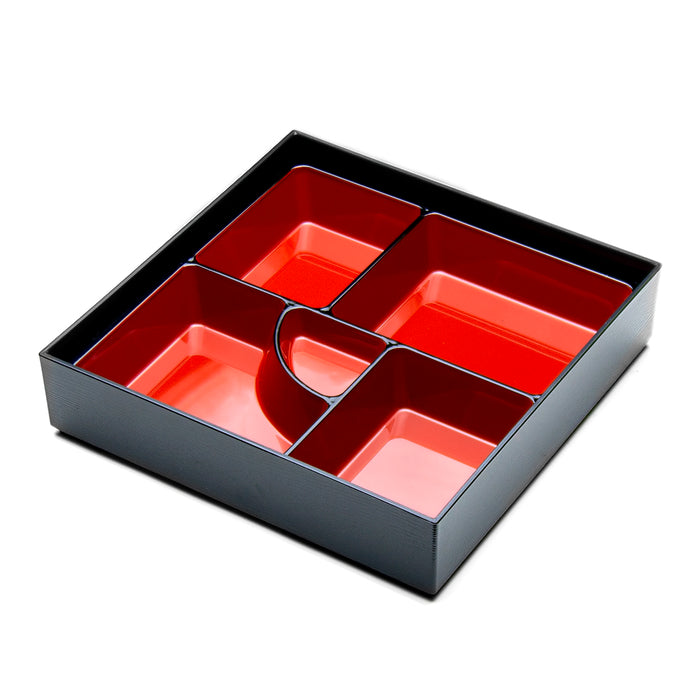 Lacquer Square Lunch Box 9-1/2"X2-1/4", Black/Red