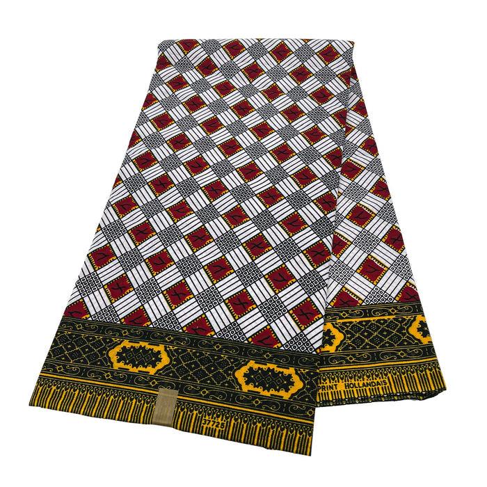Red, Grey & Yellow Wax Print Fabric - 6 Yards