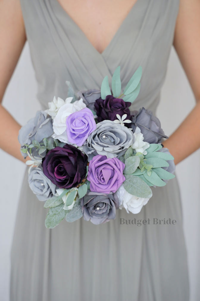 Silk Wedding Bouquet in Gray and Lavender - $58.50 | Phoenix