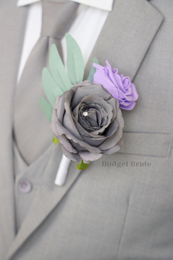 Silk Wedding Bouquet in Gray and Lavender - $58.50 | Phoenix