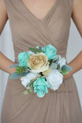 Silk Wedding Bouquet in Mint and Gold Glitter - $50.00 | Peppermint