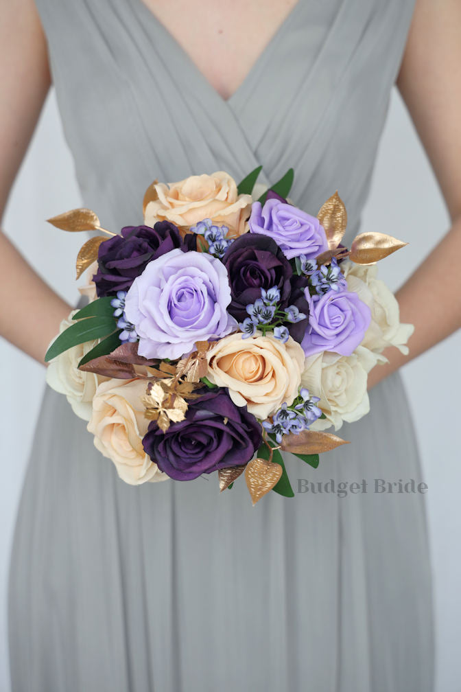 Silk Wedding Bouquet in Plum and Champagne - $39.50 | East