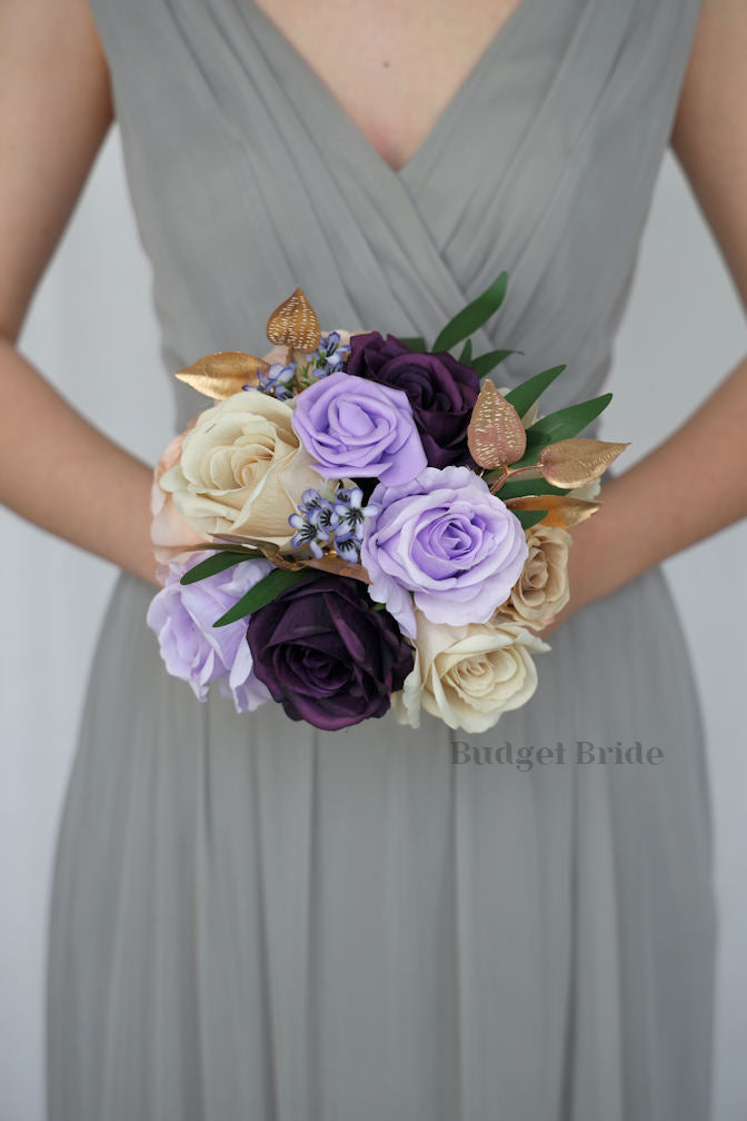 Silk Wedding Bouquet in Plum and Champagne - $58.50 | East