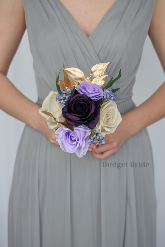 Silk Wedding Bouquet in Plum and Champagne - $58.50 | East