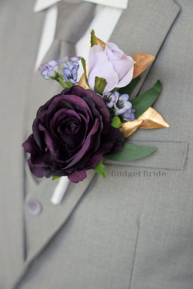 Silk Wedding Bouquet in Plum and Champagne - $58.50 | East