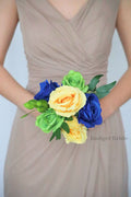 Silk Wedding Bouquet in Yellow and Royal Blue  - $39.50 | Taurus