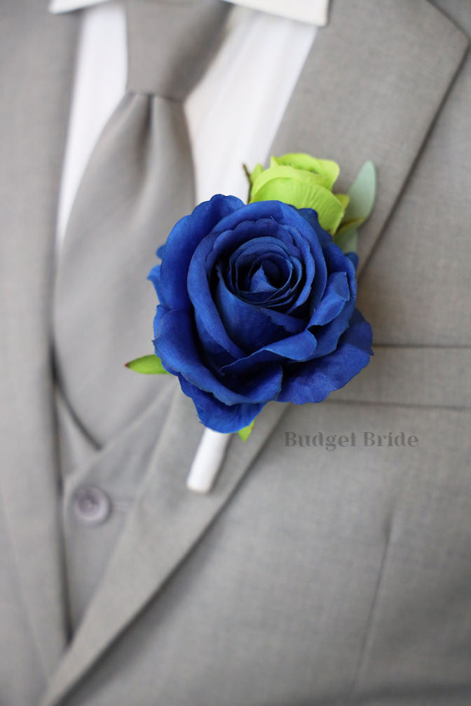 Silk Wedding Bouquet in Yellow and Royal Blue  - $39.50 | Taurus