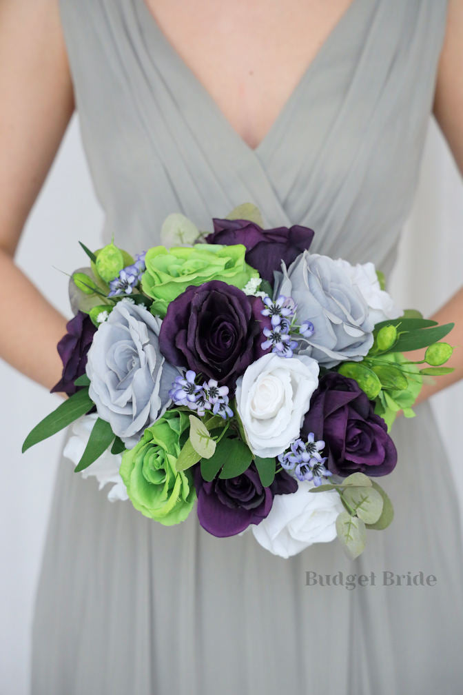 Silk Wedding Bouquet with Bright Green Roses  - $39.50 | Powerful