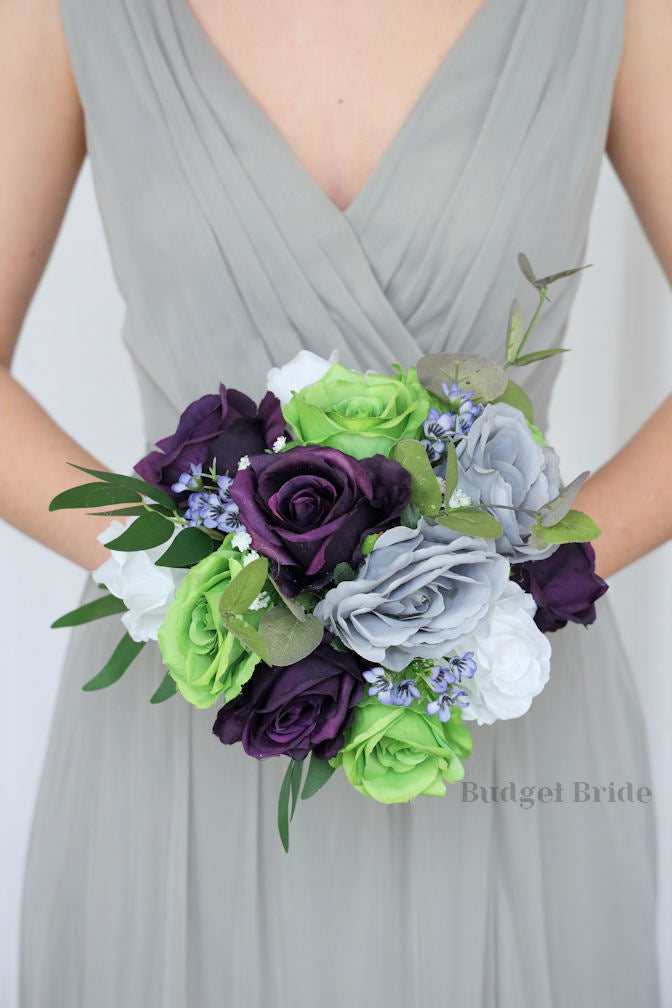 Silk Wedding Bouquet with Bright Green Roses  - $39.50 | Powerful