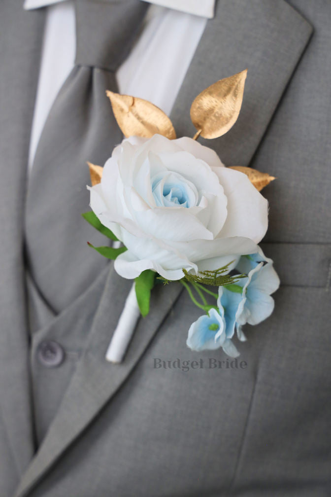 Silk Wedding Bouquet with Light Blue with Gold Glitter  - $45.00 | South