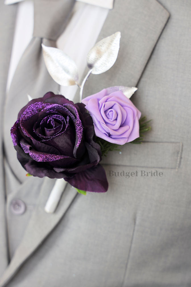 Silk Wedding Bouquet with Plum Glitter and Silver  - $45.00 | Scorpio