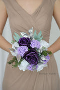 Silk Wedding Bouquet with Plum Glitter and Silver  - $65.00 | Scorpio