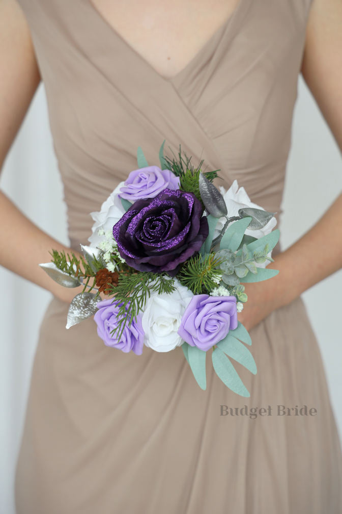 Silk Wedding Bouquet with Plum Glitter and Silver  - $65.00 | Scorpio
