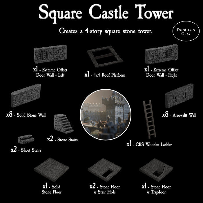 Square Castle Tower (Unpainted) NO ANCHOR MAGNETS