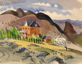St. Mary's Art Center, Virginia City, watercolor painting by George Post (American art). Fine art giclée print reproduction by California Watercolor for wall decor.