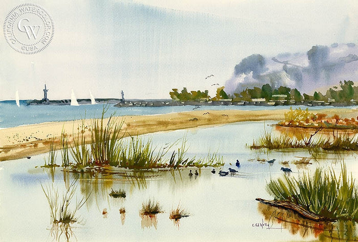 State Park, Dana Point, CA, watercolor painting by Ed Kelly (American art). Fine art giclée print reproduction by California Watercolor for wall decor.