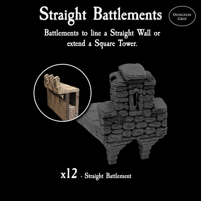 Straight Battlements (Unpainted) NO ANCHOR MAGNETS