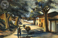 Street in Patzcuro, Mexico, 1939, watercolor painting by Othello Michetti (American art). Fine art giclée print reproduction by California Watercolor for wall decor.