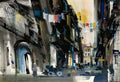 Street Scene, watercolor painting by Atsushi Kikuchi (American art). Fine art giclée print reproduction by California Watercolor for wall decor.