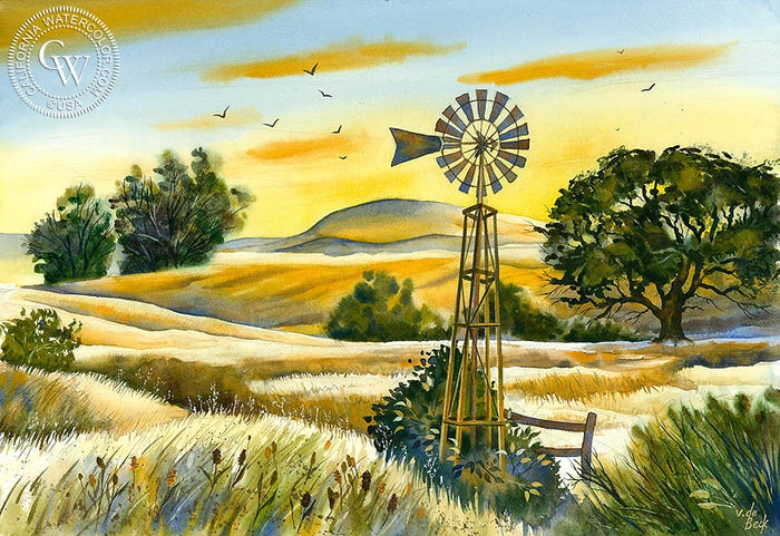 Summertime Sonoma, watercolor painting by Vic de Beck (American art). Original painting and fine art giclée reproduction by California Watercolor for wall decor.
