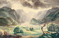 Sun Struck Valley, 1947, watercolor painting by Fred Sersen (American art). Fine art giclée print reproduction by California Watercolor for wall decor.