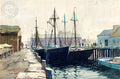 Sunday in Dock, watercolor painting by Gordon Grant (American art). Original painting and fine art giclée reproduction by California Watercolor for wall decor.