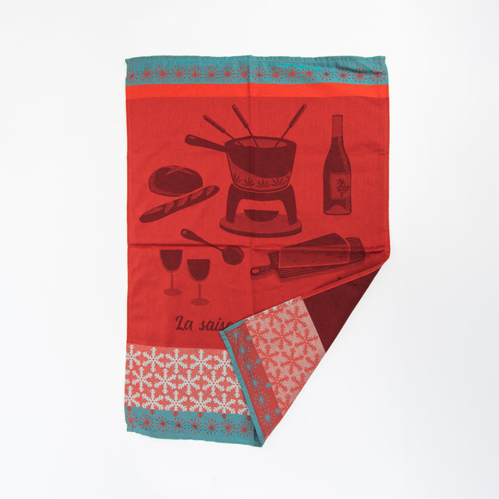 The Fondue Season Jacquard Tea Towel on a white background at Addiosn West