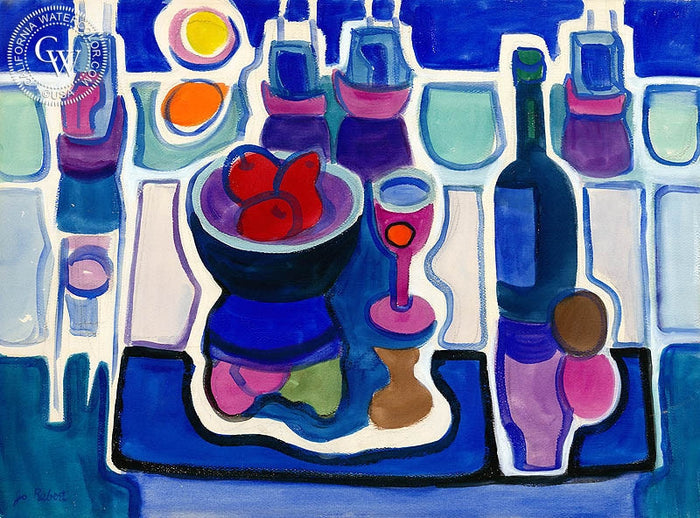 The Fruit Bowl, watercolor painting by Jo Rebert (American art). Original painting and fine art giclée reproduction by California Watercolor for wall decor.