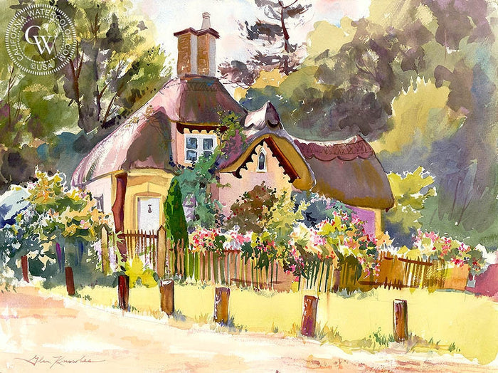 The Gatekeeper's House, watercolor painting by Glen Knowles (American art). Fine art giclée print reproduction by California Watercolor for wall decor.