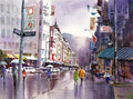 The Intersection, watercolor painting by John Bohnenberger (American art). Fine art giclée print reproduction by California Watercolor for wall decor.
