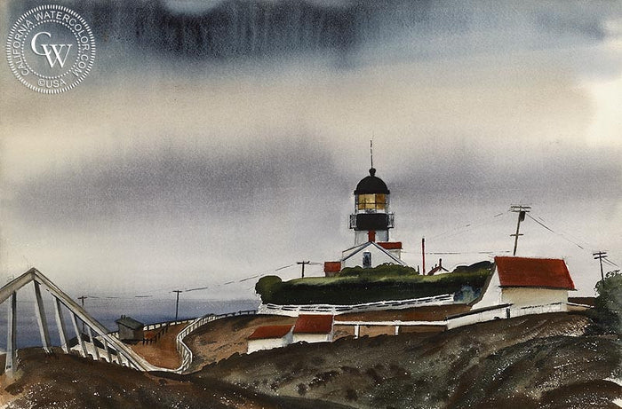 The Lighthouse, 1946, watercolor painting by Joseph Knowles (American art). Original painting and fine art giclée reproduction by California Watercolor for wall decor.