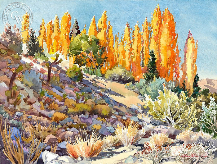 The Meditation Garden, watercolor painting by Glen Knowles (American art). Fine art giclée print reproduction by California Watercolor for wall decor.