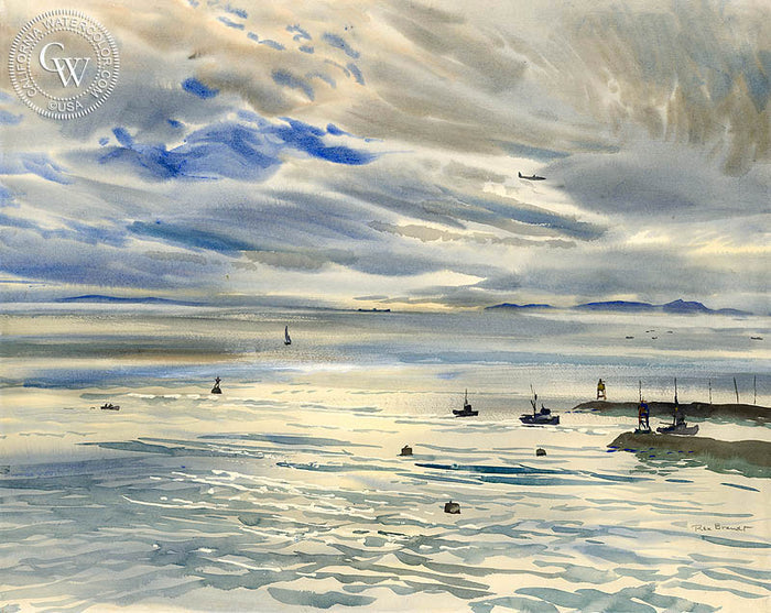 The Newport Jetty, watercolor painting by Rex Brandt (American art). Fine art giclée print reproduction by California Watercolor for wall decor.