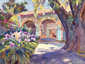 The Old Pepper Tree, San Juan Capistrano, watercolor painting by Glen Knowles (American art). Fine art giclée print reproduction by California Watercolor for wall decor.