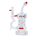 Close-up front view of the Vodka Icy Thunder Water Pipe - Red - 8.5in. showing its clear glass body, curved neck, red accents, and branded logo on a white background