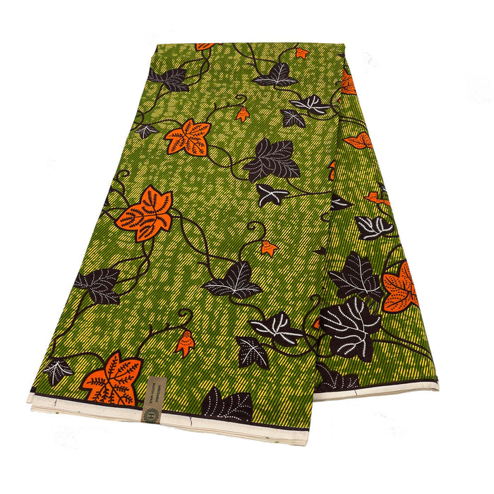 Yellow Leaf Wax Print Fabric - 6 Yards